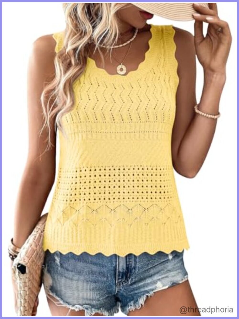 Crochet Knit Sleeveless Tank Top - Breathable Hollow Out Boho Sweater Vest